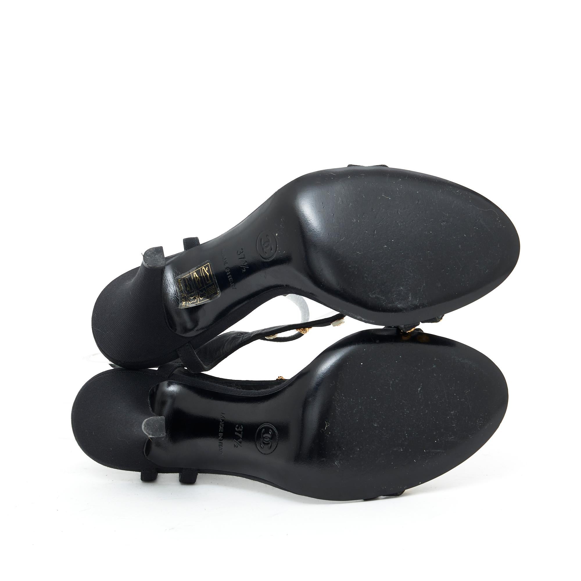 Chanel Shoes Heels EU37.5 Black Canvas Icons New 1