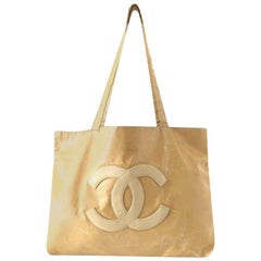 Vintage Chanel Shopping Cc Logo Shopper 231125 Beige Vinyl Tote