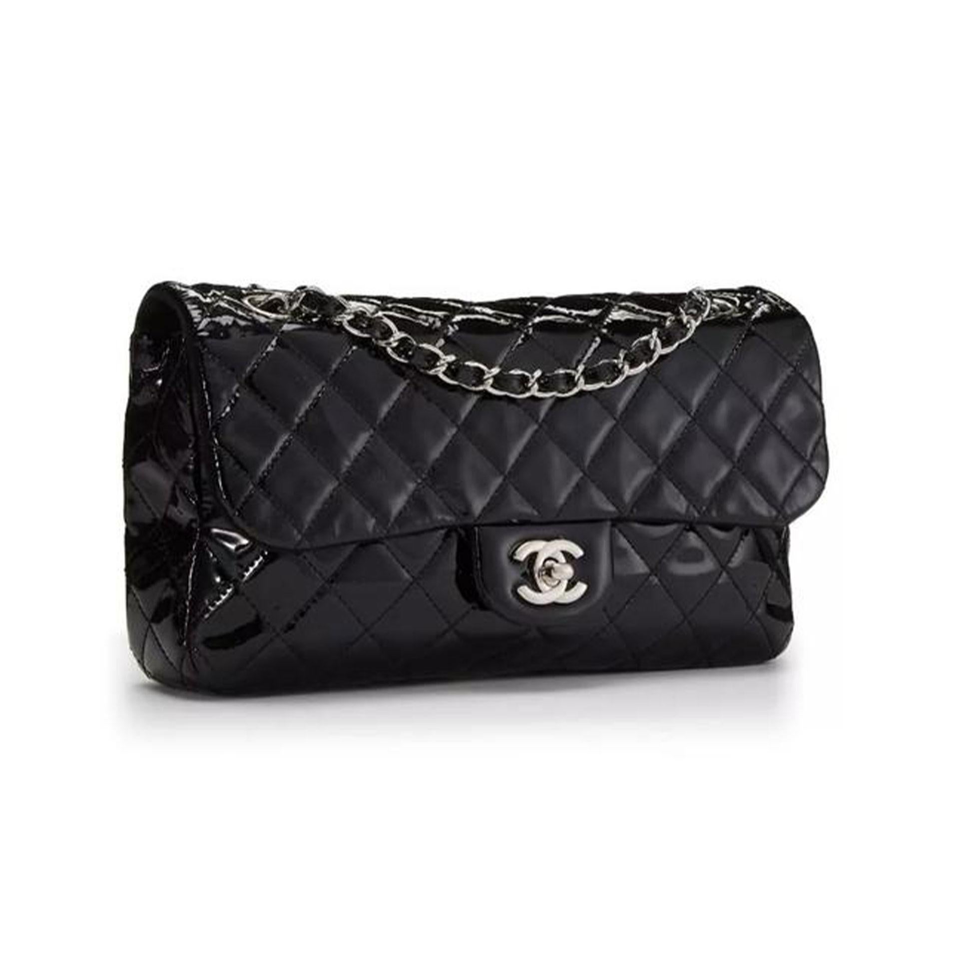  2 In 1 Chanel Shopping Classic Flap Cruise Mesh Woven Crochet Black Patent Bag For Sale 1