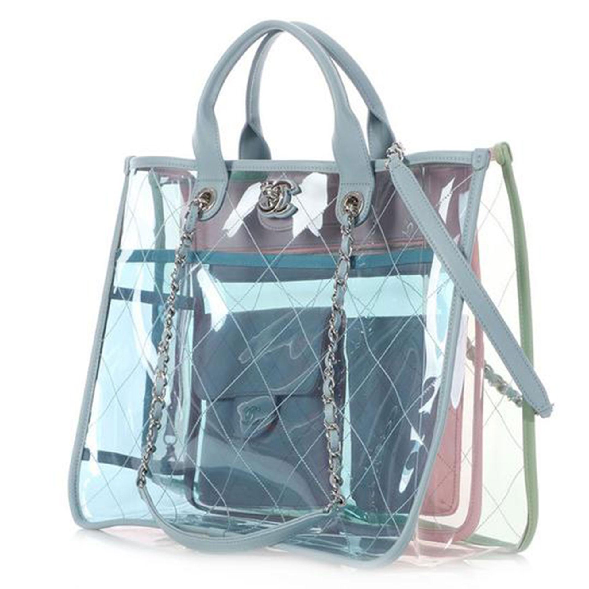 Chanel Shopping Coco Transparent Clear Quilted Lambskin Blue Pvc and  Leather Tote at 1stDibs | chanel clear tote bag, chanel transparent tote, chanel  clear beach bag