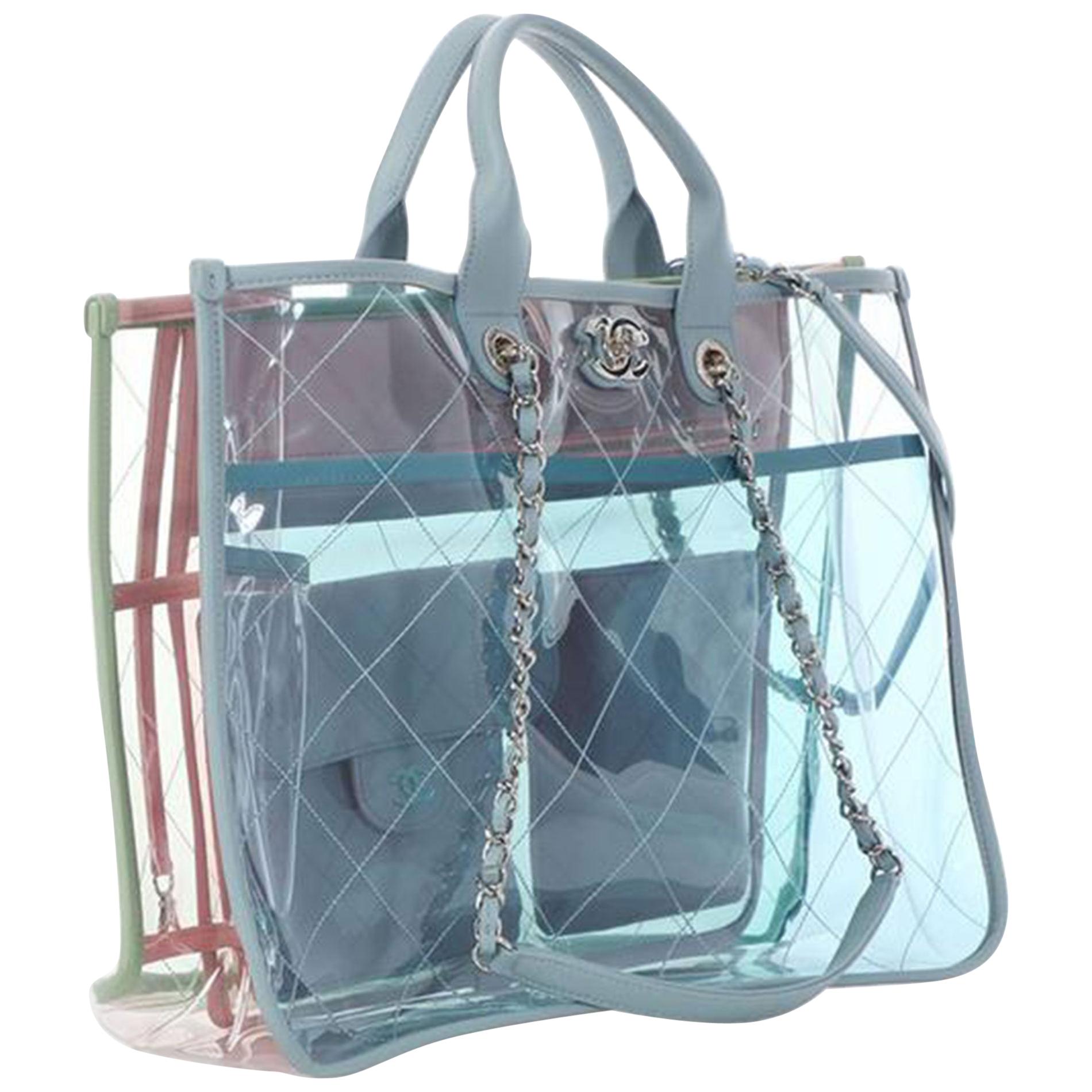 Chanel Shopping Coco Transparent Clear Quilted Lambskin Blue Pvc