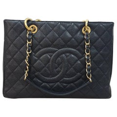 Chanel Shopping GST Black Quilted Grained Leather Shopping Bag