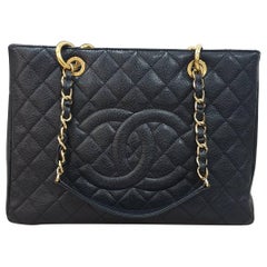 Chanel Shopping GST Black Quilted Grained Leather Shopping Bag 