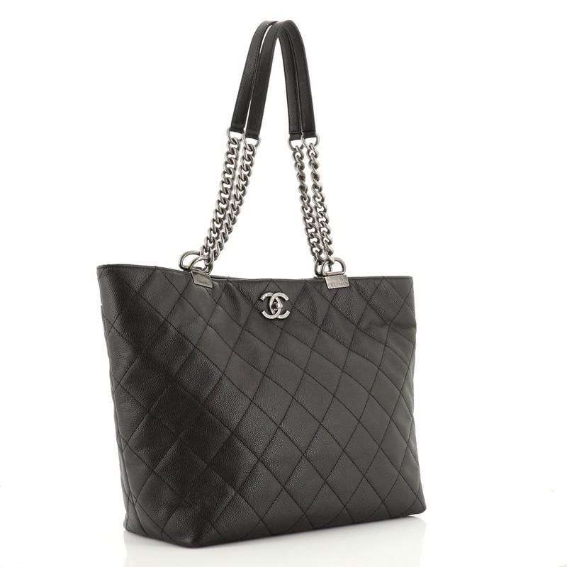 Black Chanel  Shopping In Chains Tote Quilted Caviar Large