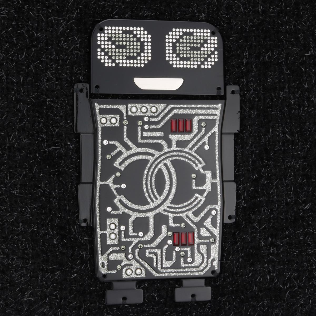 CHANEL Shopping in Fabrics Black Tweed Robot Tote Bag Silver Hardware 2017 In Good Condition In Huddersfield, GB
