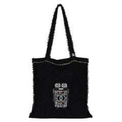 CHANEL Shopping in Fabrics Black Tweed Robot Tote Bag Silver Hardware 2017