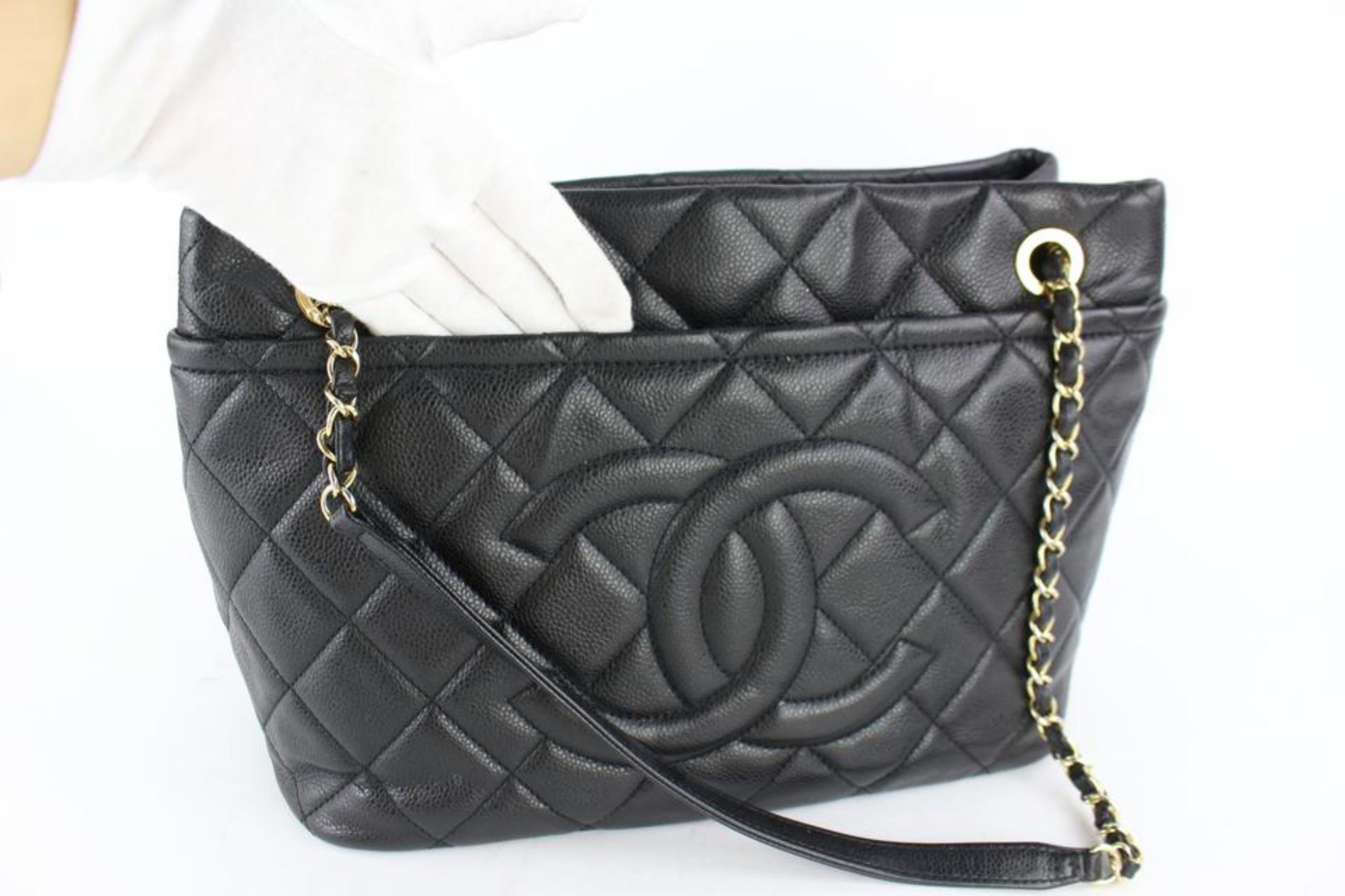Chanel Shopping Quilted Caviar  Tote 13cz0130 Black Leather Shoulder Bag For Sale 7