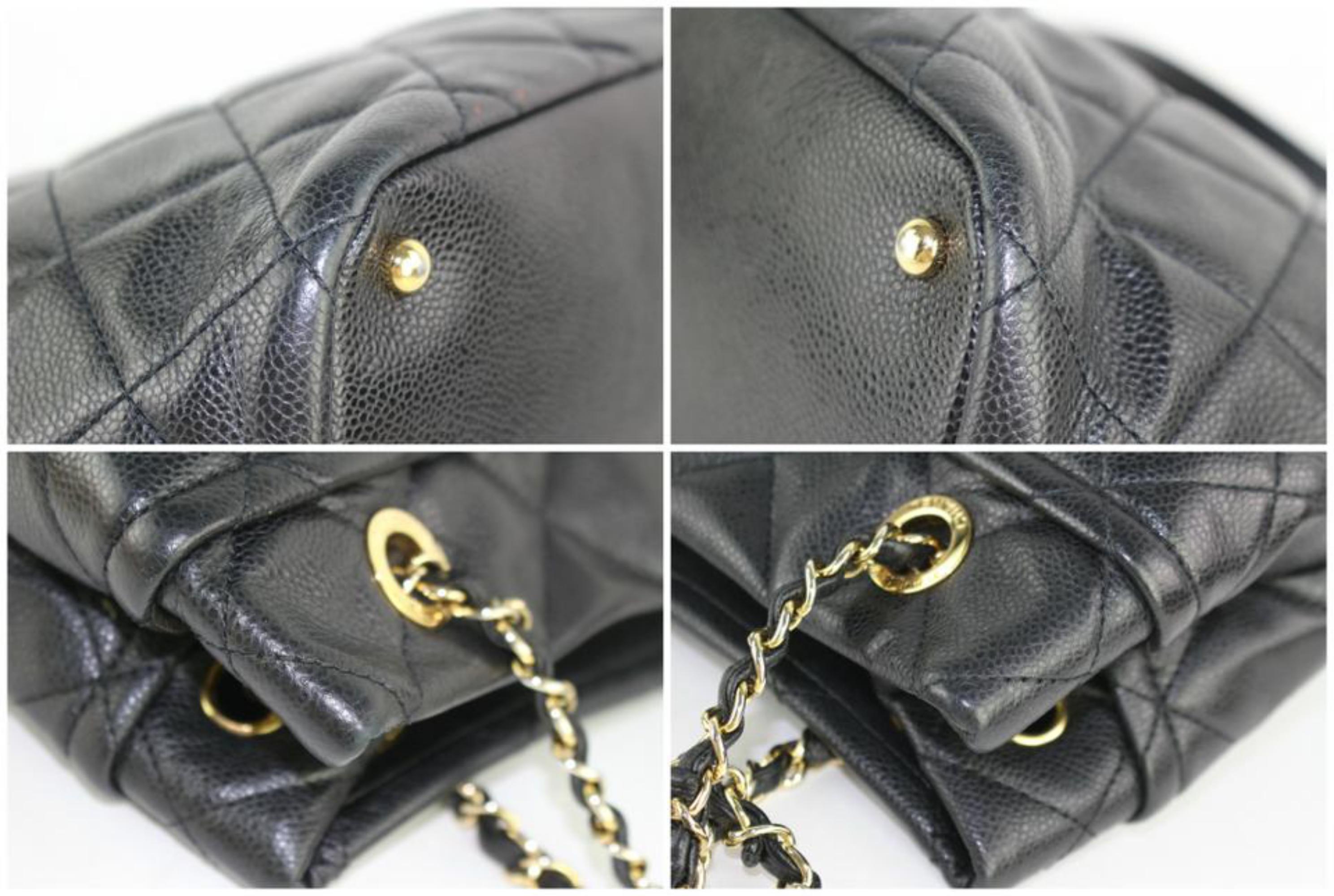 Chanel Shopping Quilted Caviar  Tote 13cz0130 Black Leather Shoulder Bag For Sale 8