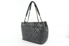 Chanel Shopping Quilted Caviar  Tote 13cz0130 Black Leather Shoulder Bag