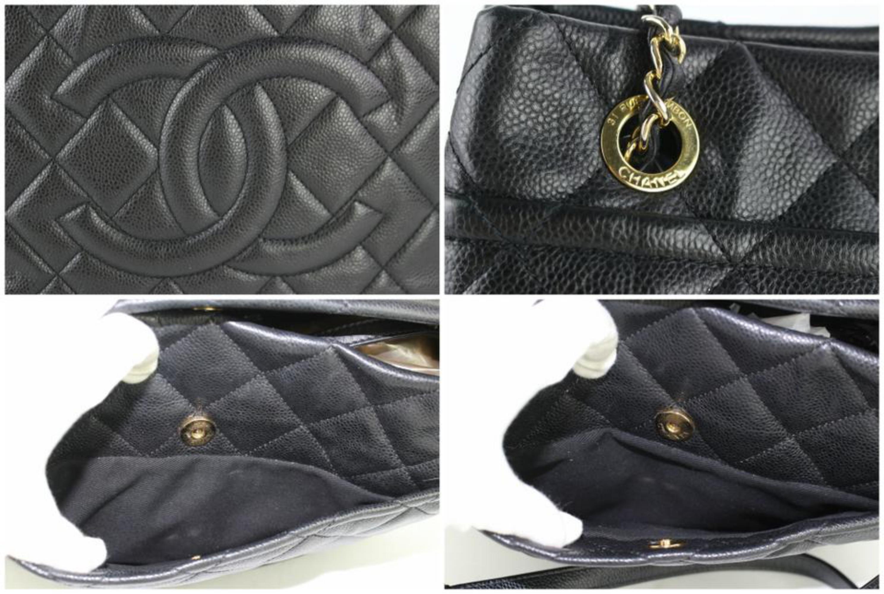 Chanel Shopping Quilted Caviar  Tote 13cz0130 Black Leather Shoulder Bag For Sale 2