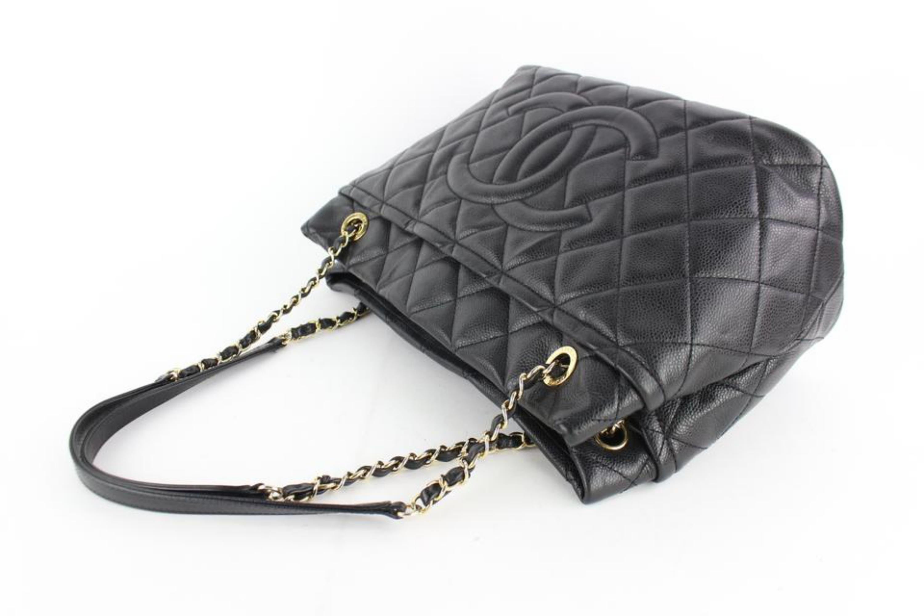 Chanel Shopping Quilted Caviar  Tote 13cz0130 Black Leather Shoulder Bag For Sale 3