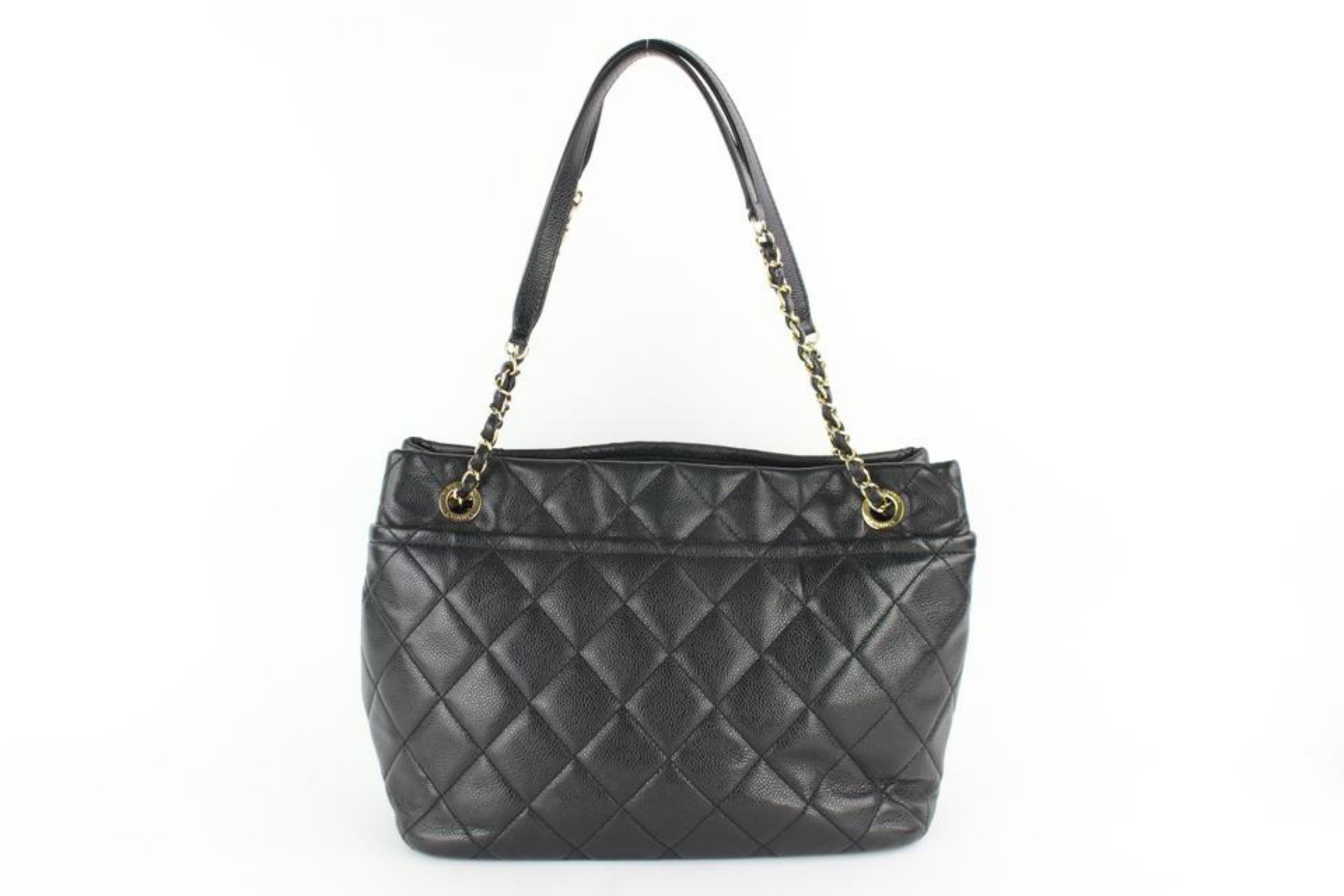 Chanel Shopping Quilted Caviar  Tote 13cz0130 Black Leather Shoulder Bag For Sale 5