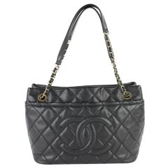 Vintage Chanel Shopping Quilted Caviar  Tote 13cz0130 Black Leather Shoulder Bag