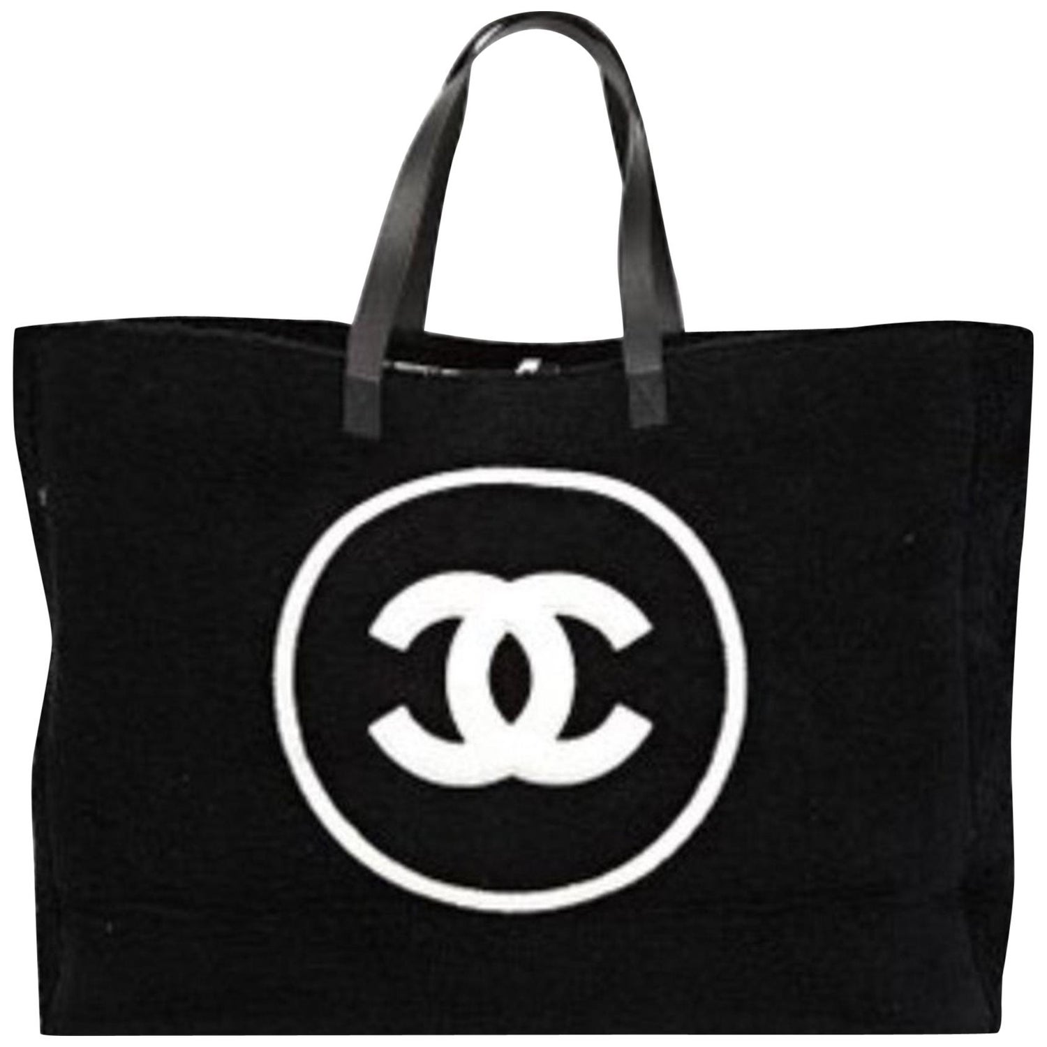 Chanel Shopping Top Handle Tote Cotton Beach Black and White Terry Cloth Bag  For Sale at 1stDibs | chanel terry cloth beach bag, chanel terry cloth bag,  chanel cloth bag