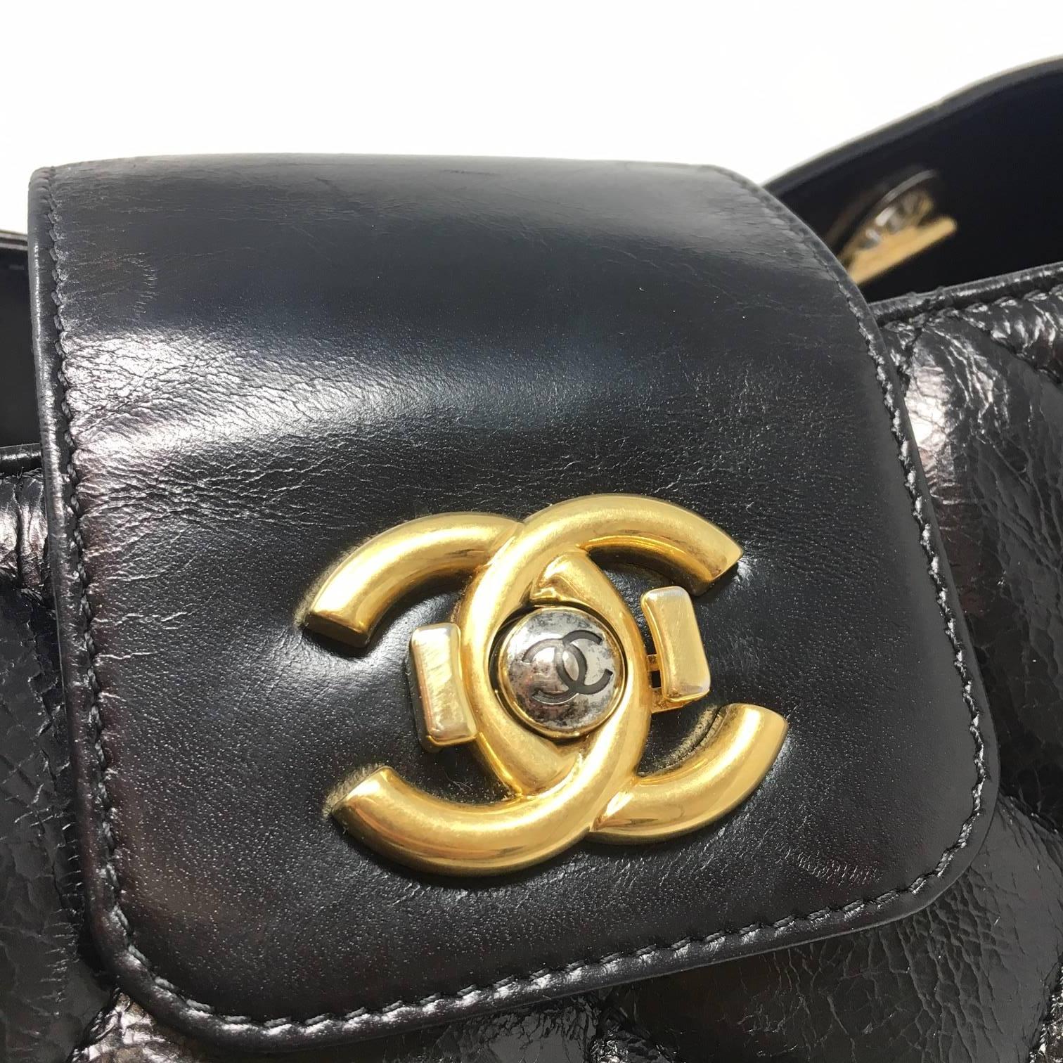 Chanel Shopping Tote Bag , Aged Calfskin Black Leather , 2016 4