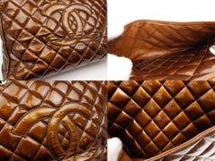 Chanel Shopping Tote Bronze Copper Quilted Chain Grand Gst 231199 Brown Patent L