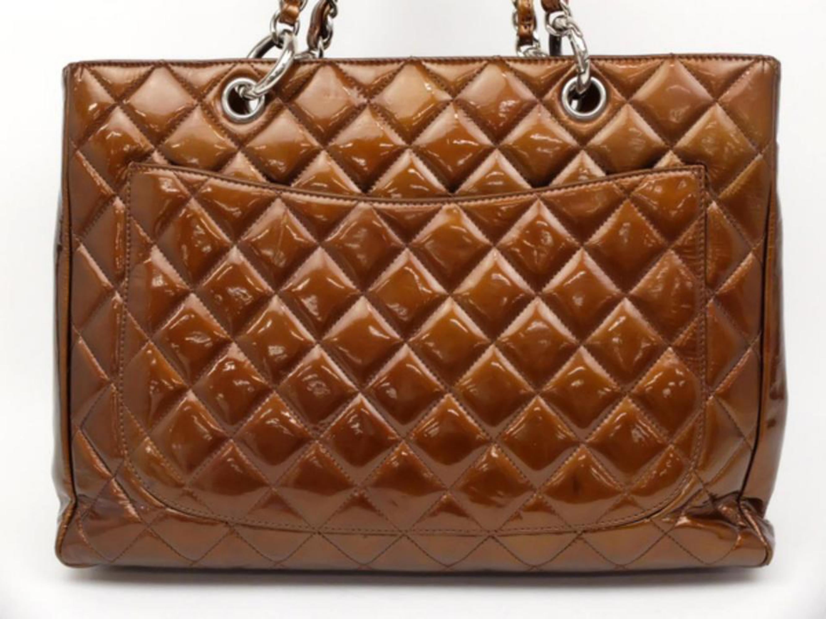 Chanel Shopping Tote Bronze Copper Quilted Chain Grand Gst 231199 Brown Patent L For Sale 1