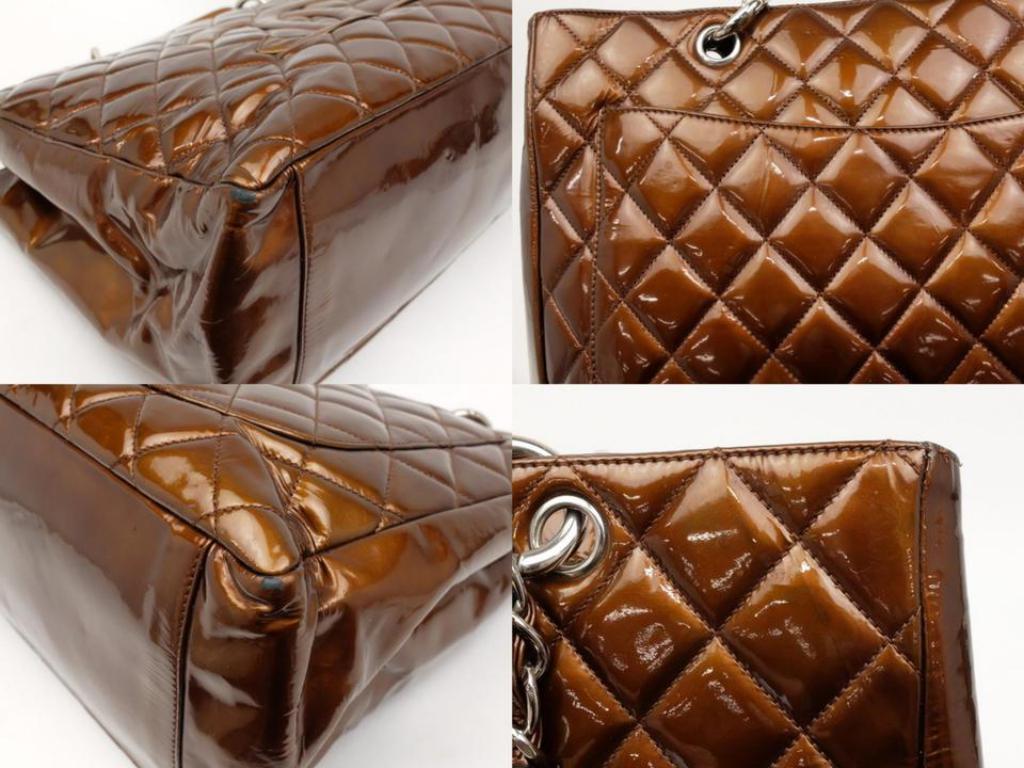 Chanel Shopping Tote Bronze Copper Quilted Chain Grand Gst 231199 Brown Patent L For Sale 4