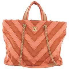 Chanel Shopping Tote Chevron Canvas Patchwork Large