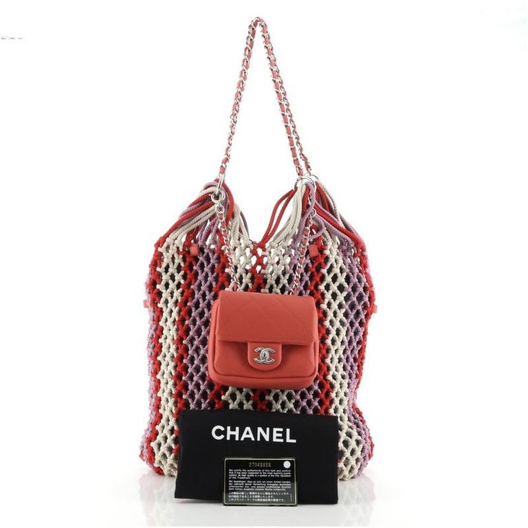 Chanel Shopping Tote Crochet Mixed Fibers with Lambskin Large at
