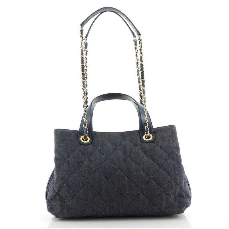 Chanel Shopping Tote Denim with Quilted Aged Calfskin Medium In Good Condition In NY, NY
