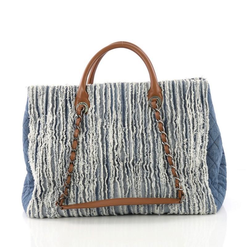 Chanel Shopping Tote Fringe Denim Large In Good Condition In NY, NY