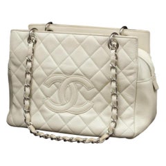 Chanel Shopping Tote Off-white Quilted Caviar Petite 233992 White Shoulder Bag