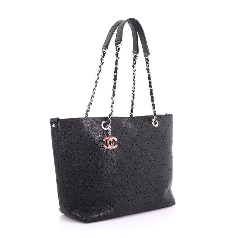 Black Chanel Shopping Tote Perforated Caviar Small