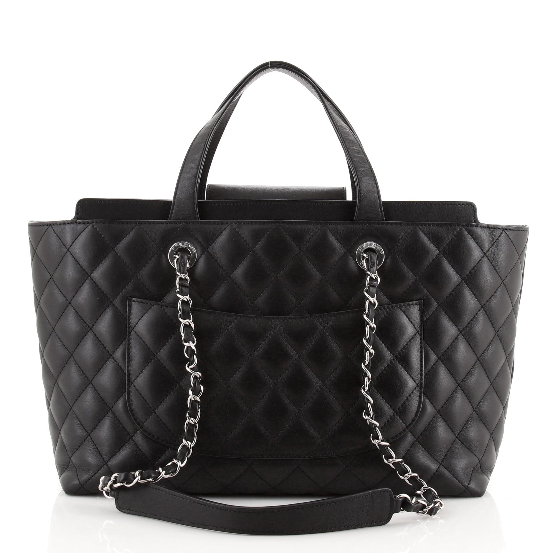 Black Chanel Shopping Tote Quilted Calfskin Medium
