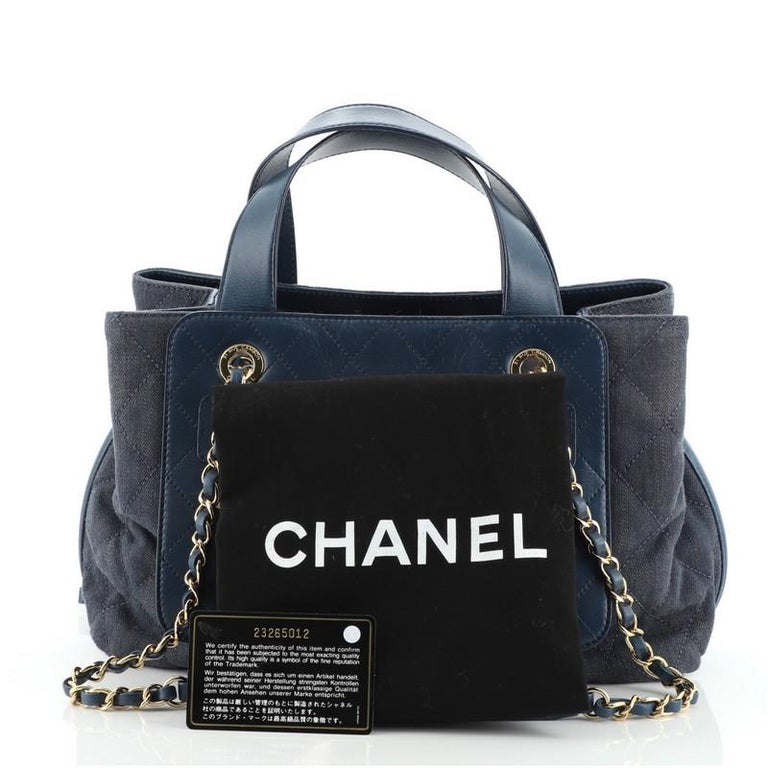 Chanel Shopping Tote Quilted Denim with Stitched Calfskin Medium at 1stDibs