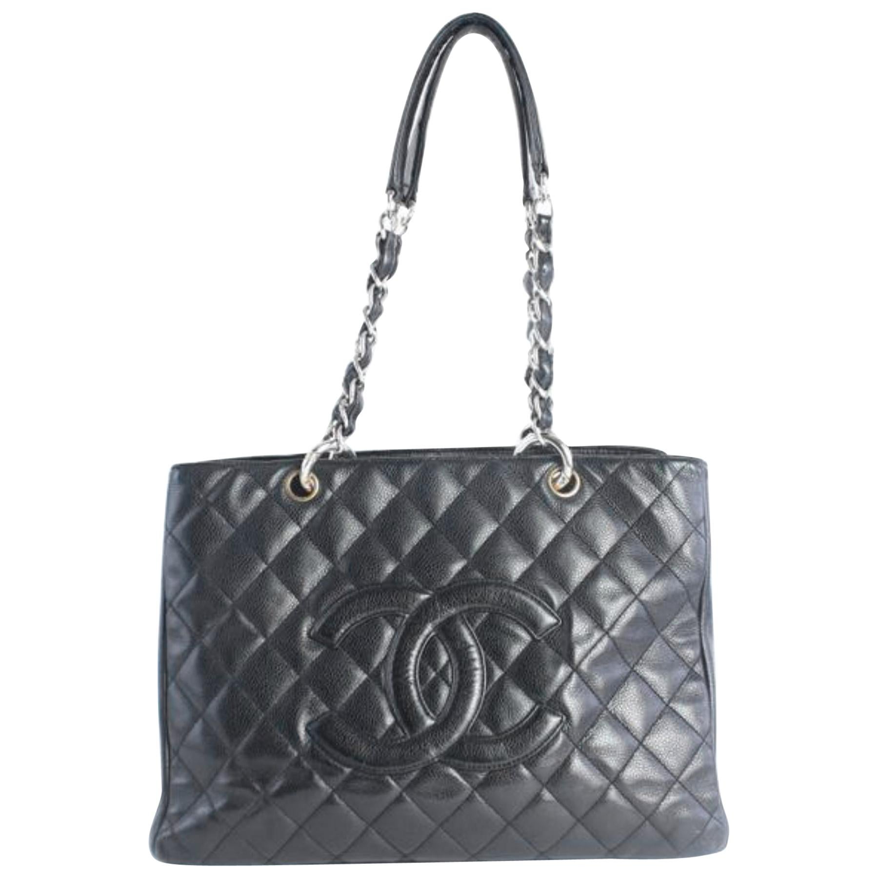 Chanel Shopping Tote Quilted Gst 17cz0828 Black Leather Shoulder Bag For Sale