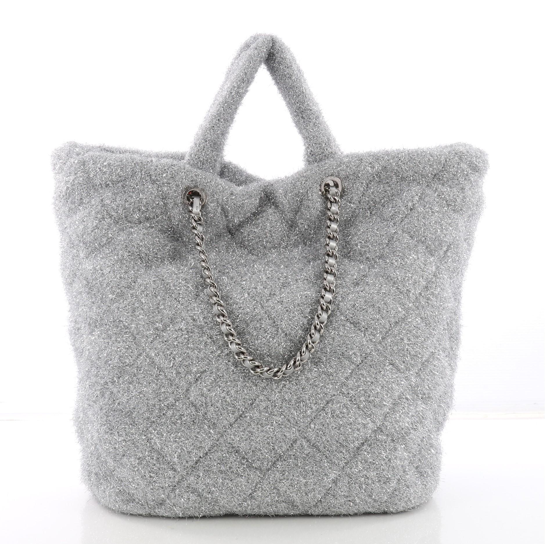 Chanel Shopping Tote Quilted Knit Pluto Glitter Large In Excellent Condition In NY, NY