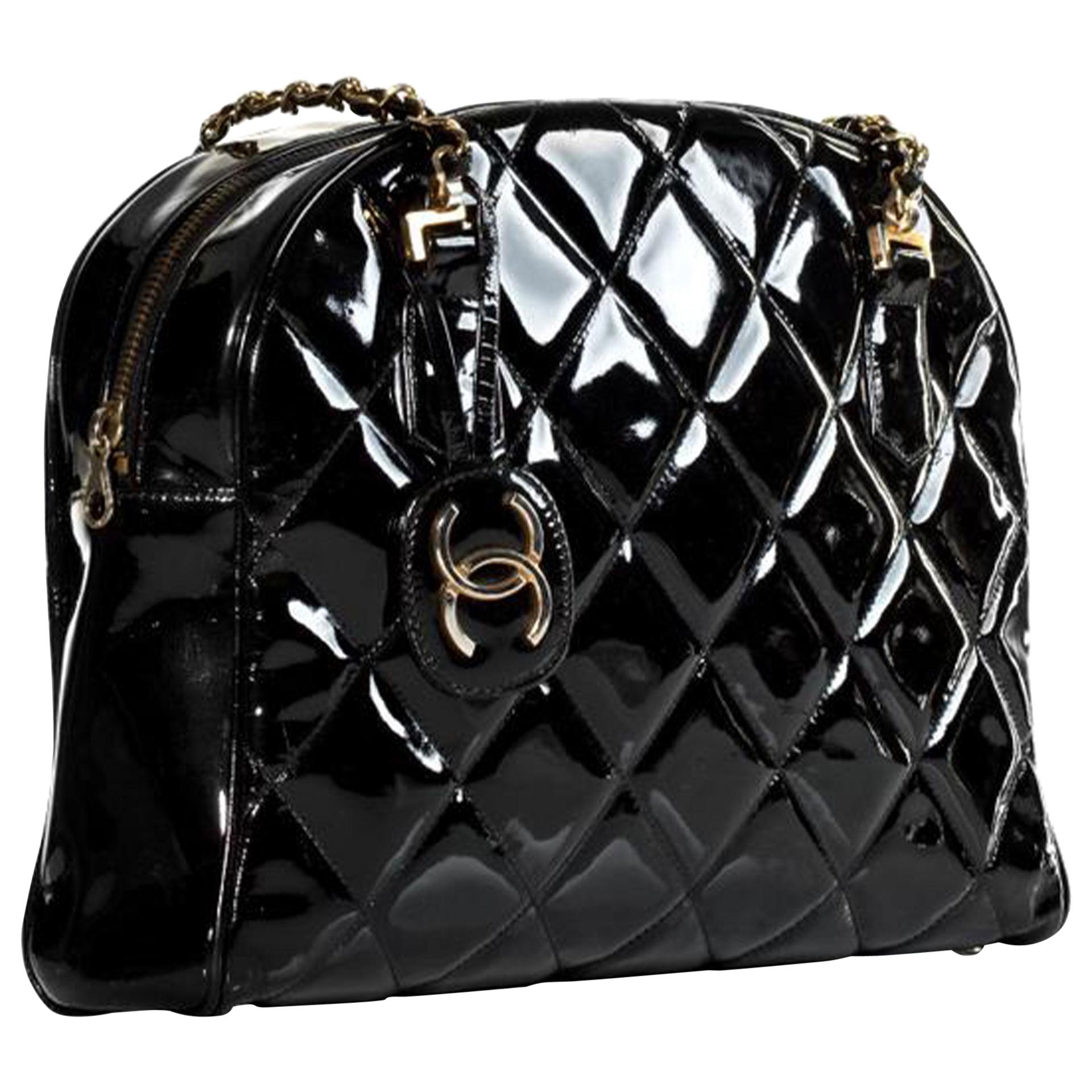 black patent leather chanel handbag vintage