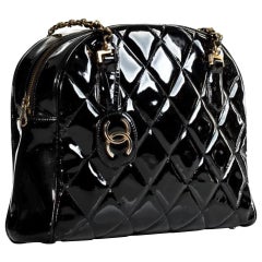 Chanel Shopping Tote Quilted Very Rare Limited Edition Black Patent Leather Bag