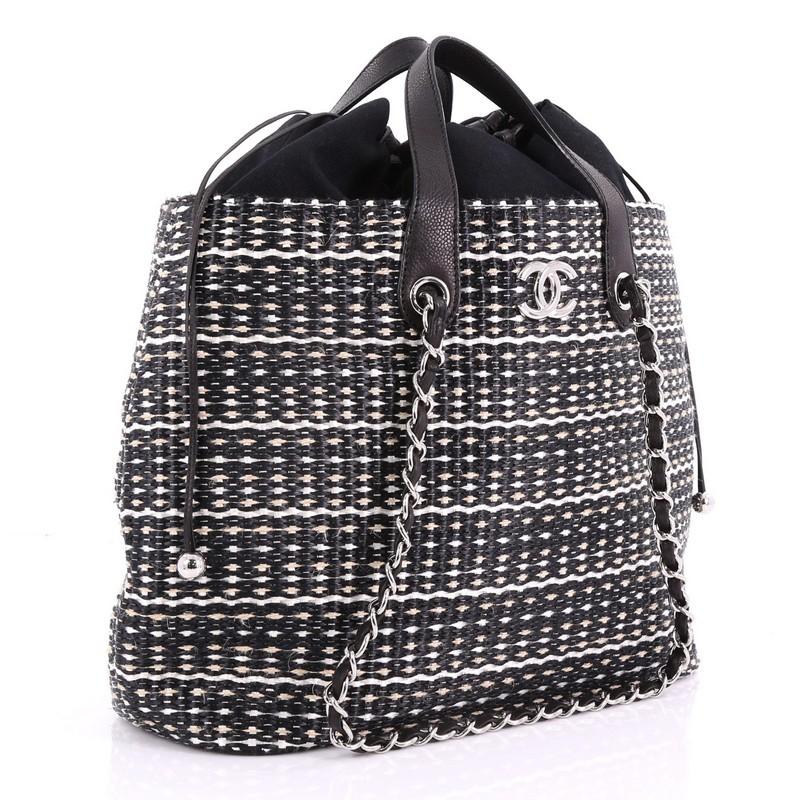 Black Chanel Shopping Tote Woven Straw Large