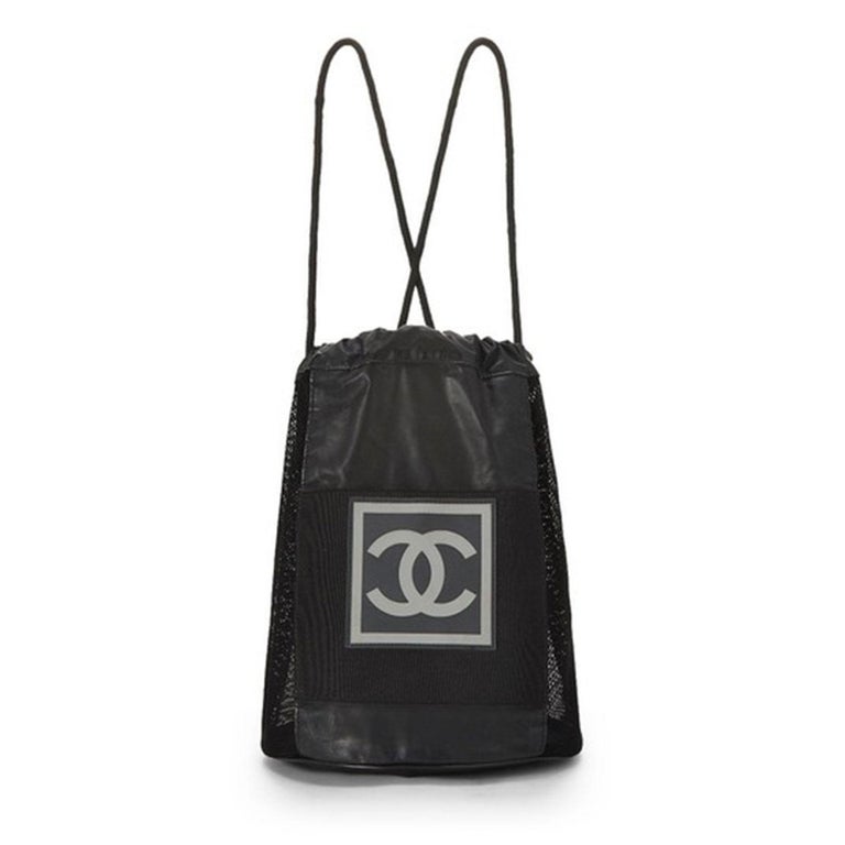 Chanel Shopping Vintage 90s Rare Logo Cc Mesh Sport Tote Black Nylon  Backpack For Sale at 1stDibs