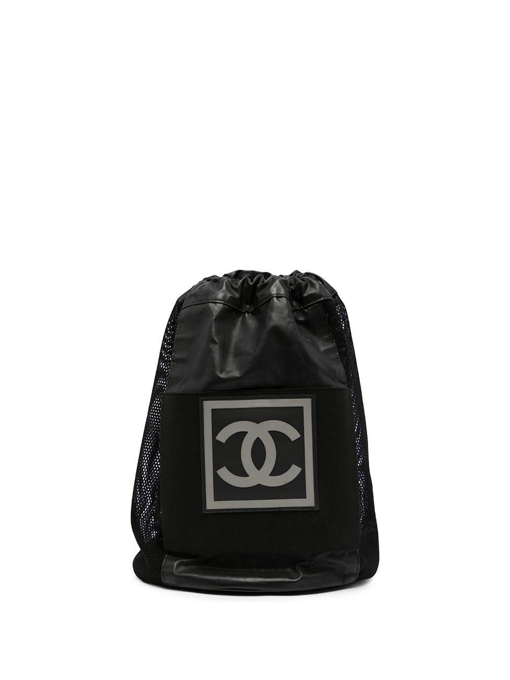 Chanel Shopping Vintage 90s Rare Logo Cc Mesh Sport Tote Black Nylon Backpack Unisexe en vente