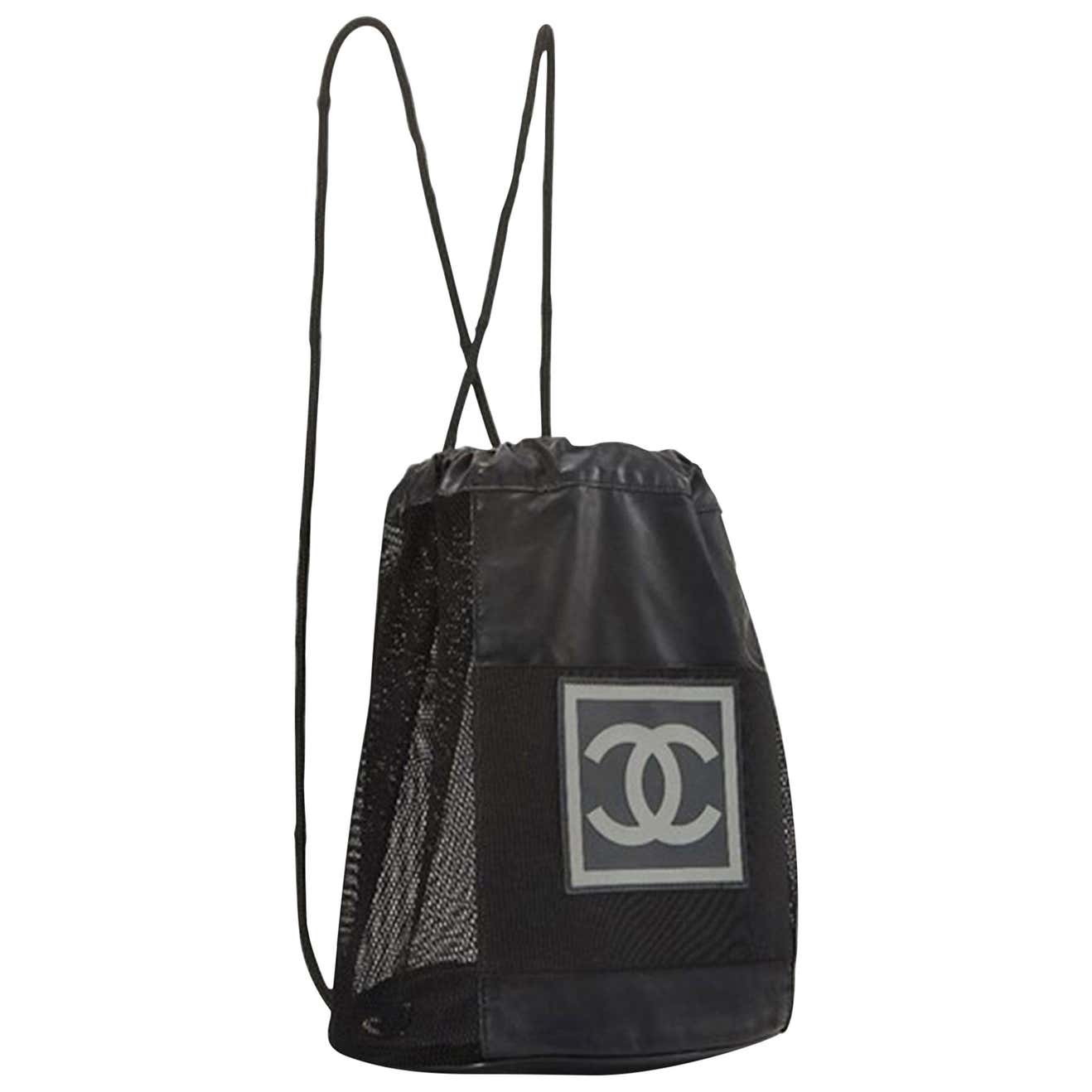 Chanel Shopping Vintage 90s Rare Logo Cc Mesh Sport Tote Black Nylon ...
