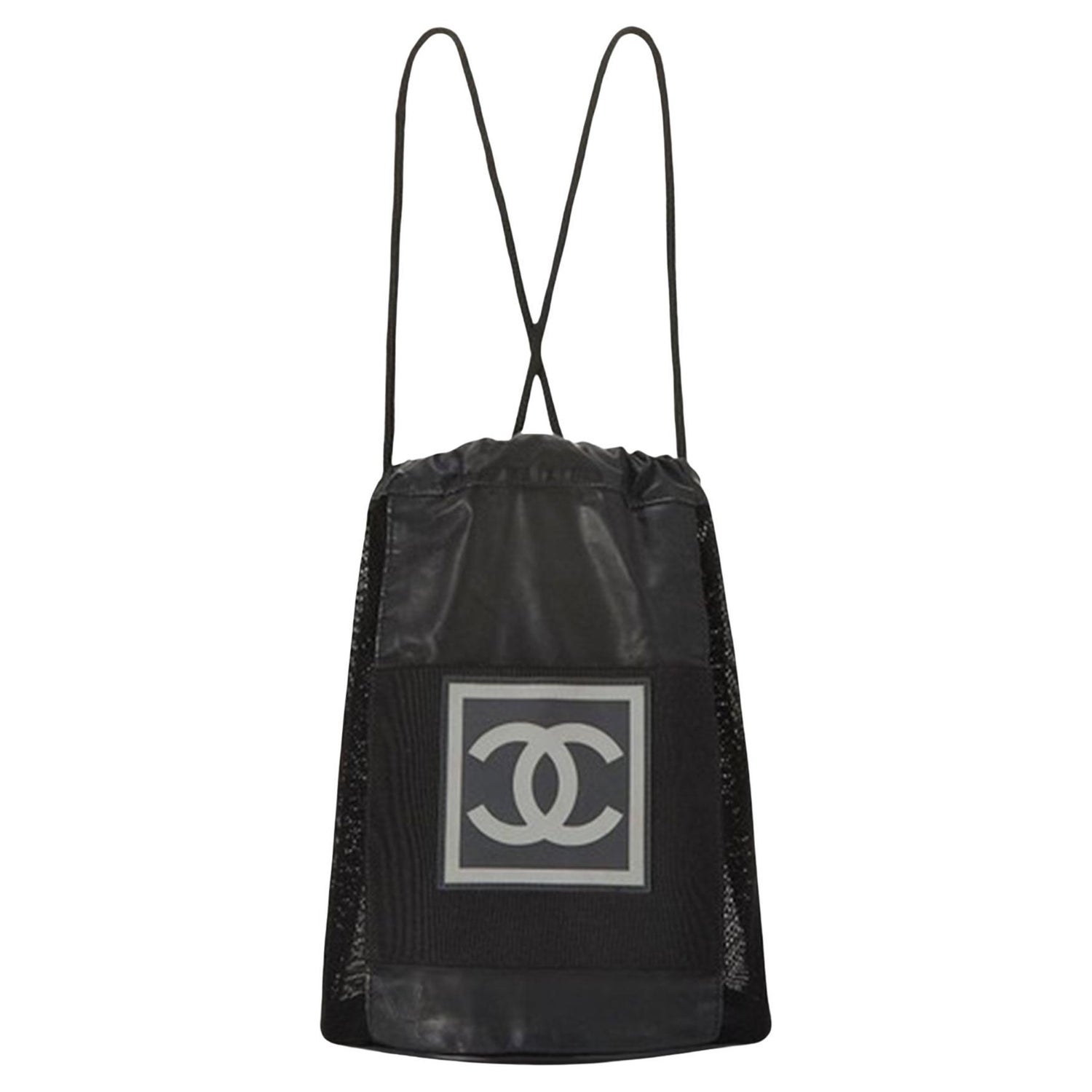 Chanel Shopping Vintage 90s Rare Logo Cc Mesh Sport Tote Black