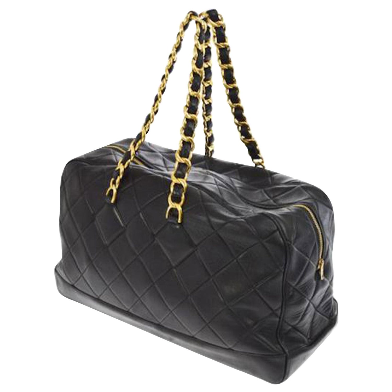 Chanel Limited Edition Vintage Duffel Tote Black and White Leather Weekend  Bag For Sale at 1stDibs