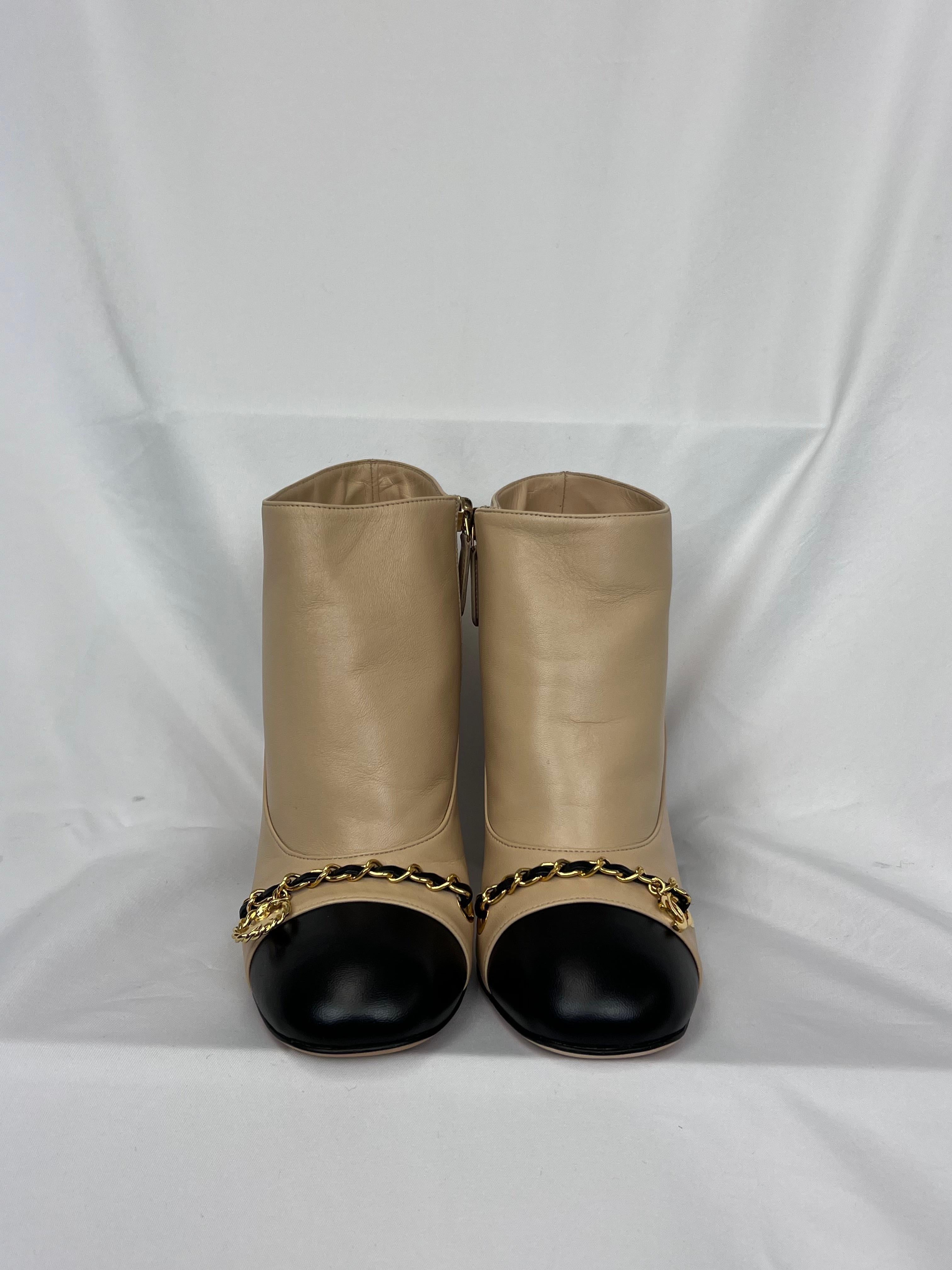 Chanel Short Boots Beige/Black Size 36.5 For Sale 1