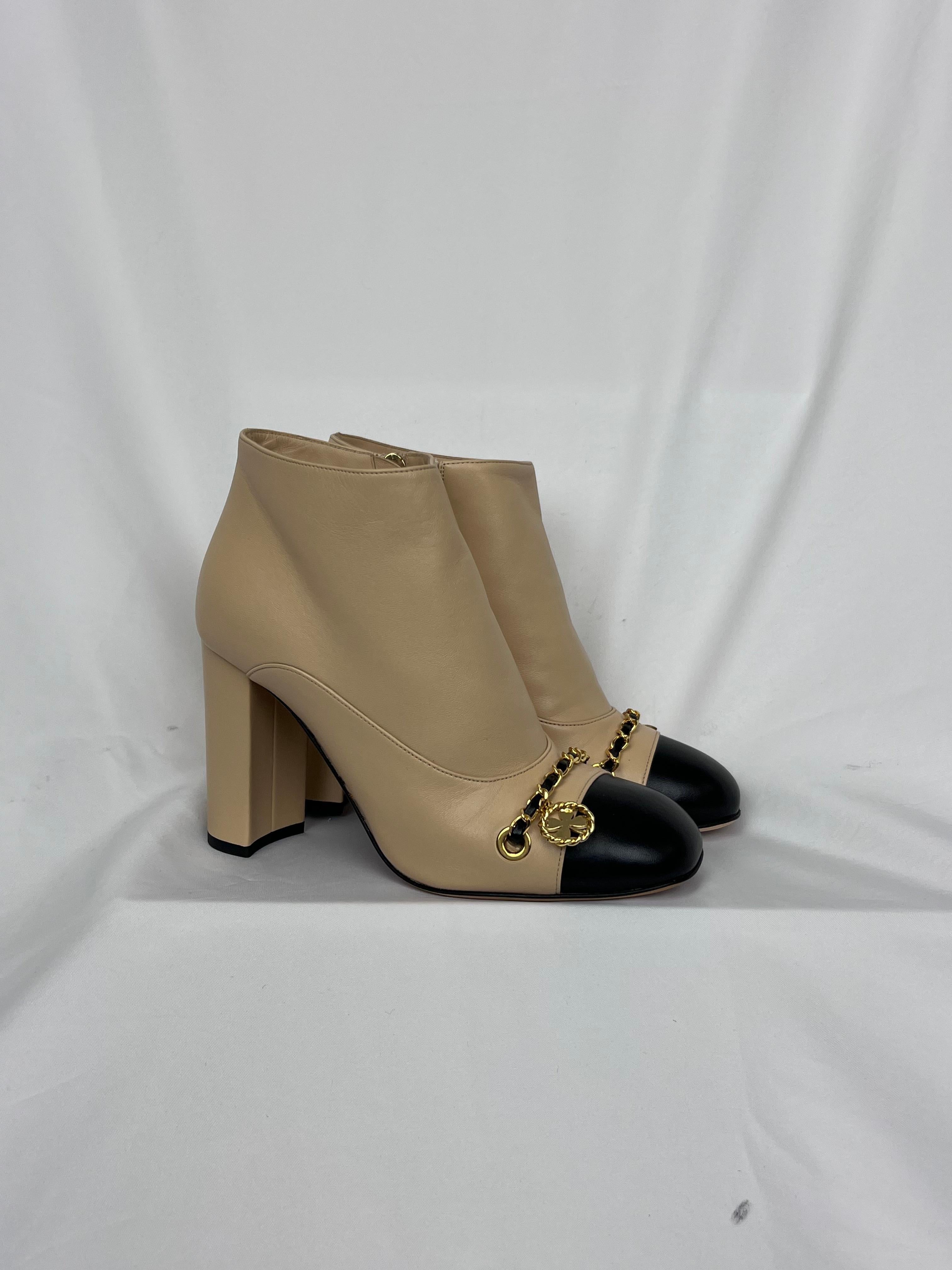 Chanel Short Boots Beige/Black Size 36.5 For Sale 2