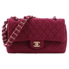 Chanel Short Chain Double Flap Bag Quilted Tweed Medium