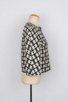 Chanel Short Jacket in Black and White Tweed, Silk Lining