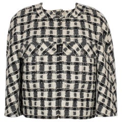 Vintage Chanel Short Jacket in Black and White Tweed, Silk Lining