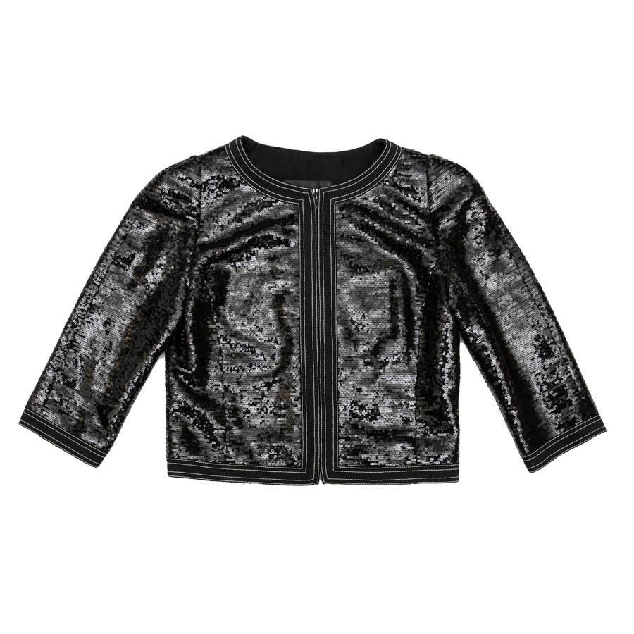CHANEL Short Jacket with 3/4 Sleeves in Black Sequins Size 34FR