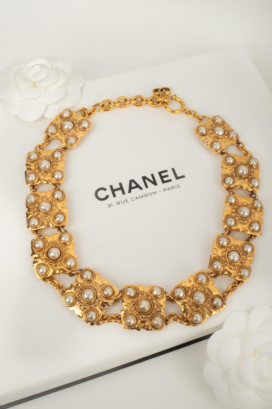 Chanel Short Necklace Ornamented with Pearly Cabochons, 1980's 6
