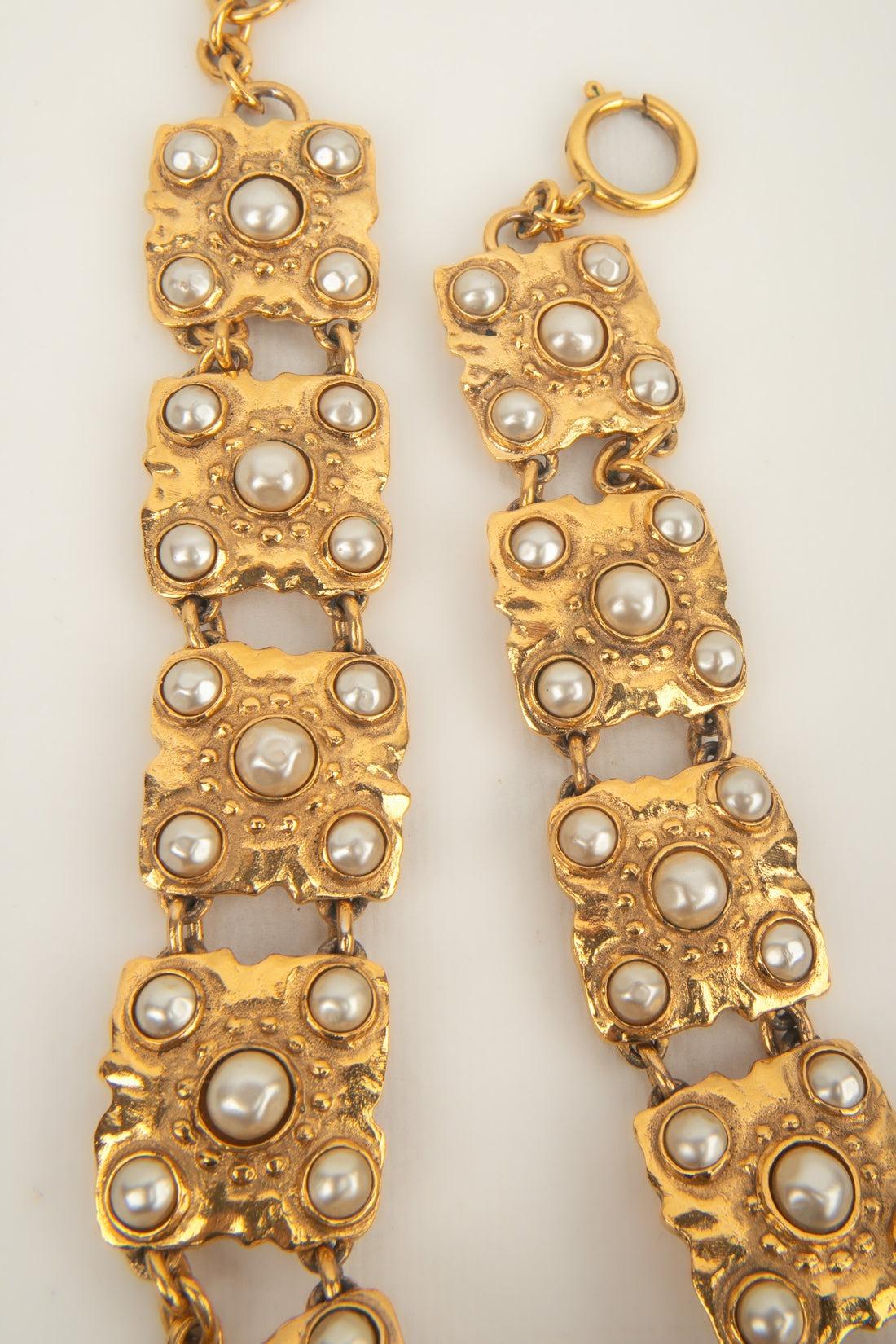 Women's Chanel Short Necklace Ornamented with Pearly Cabochons, 1980's