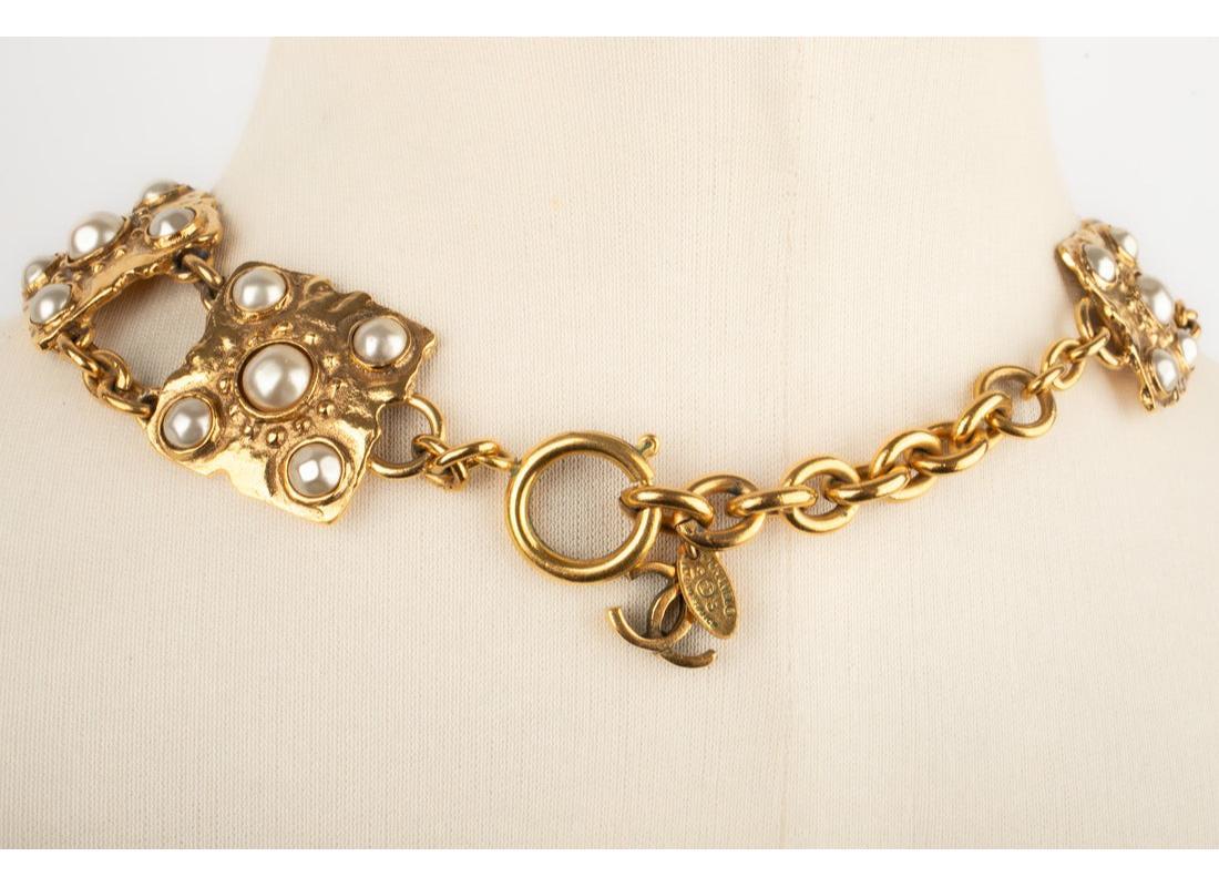 Chanel Short Necklace Ornamented with Pearly Cabochons, 1980's 1