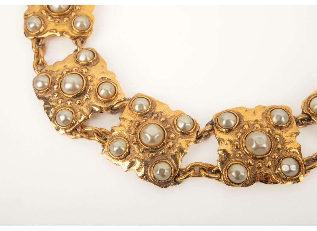 Chanel Short Necklace Ornamented with Pearly Cabochons, 1980's 3